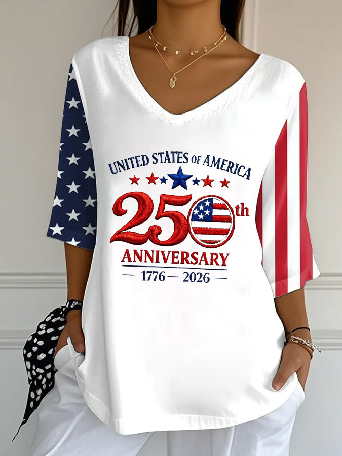 Women'S Independence Day 250Th Anniversary Printed Short Sleeves