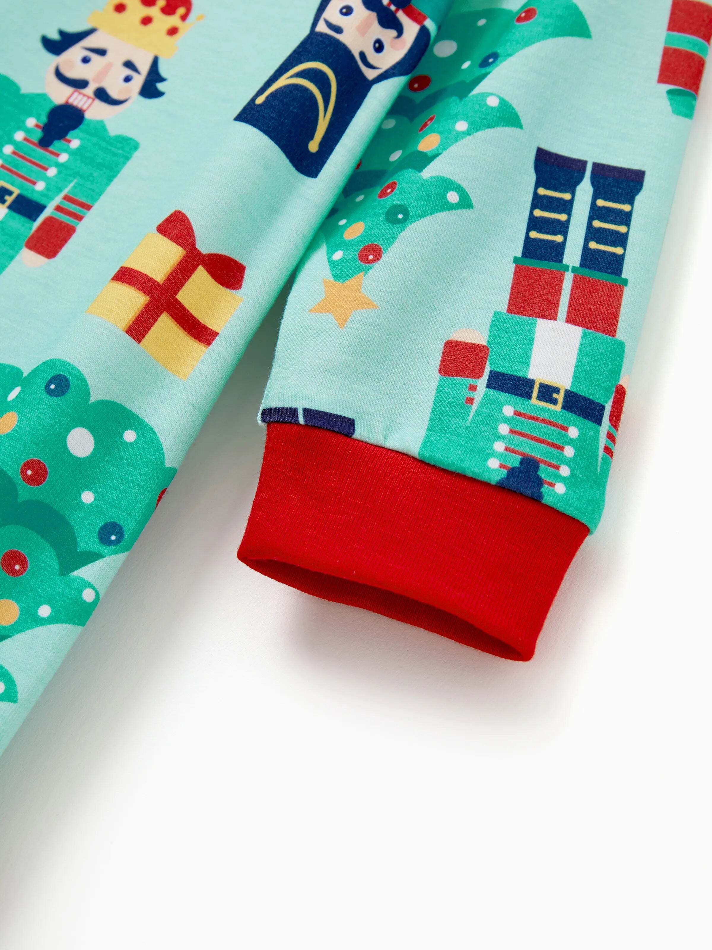 Christmas Matching Family Pajamas Set Soldier and Christmas Tree Print PJS with Christmas Socks Pale Green