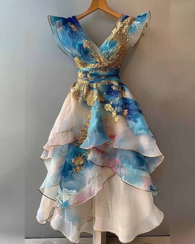 Summer vacation handmade gilded chiffon dress  c19f