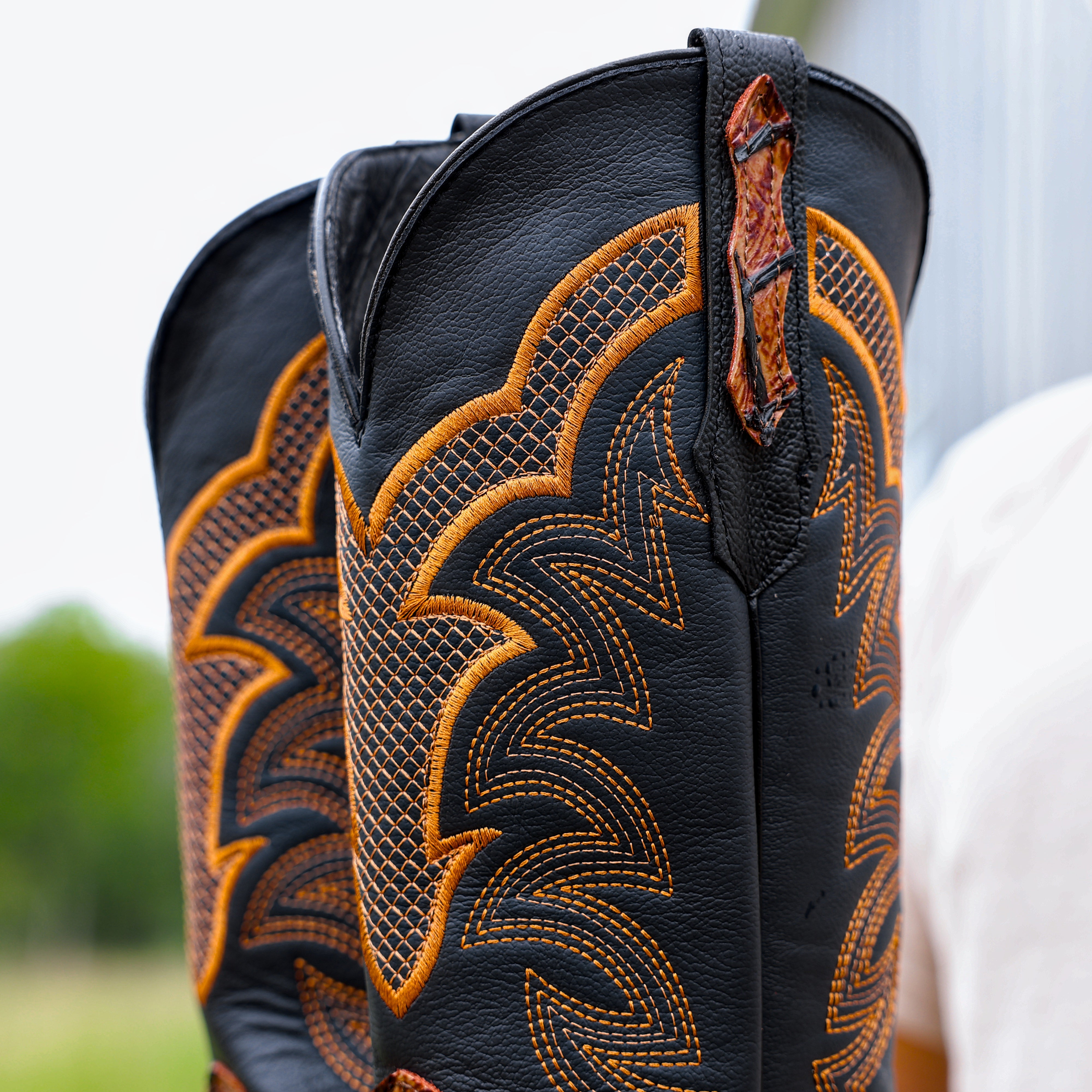 Cognac Pirarucu Leather Boots - Square Toe