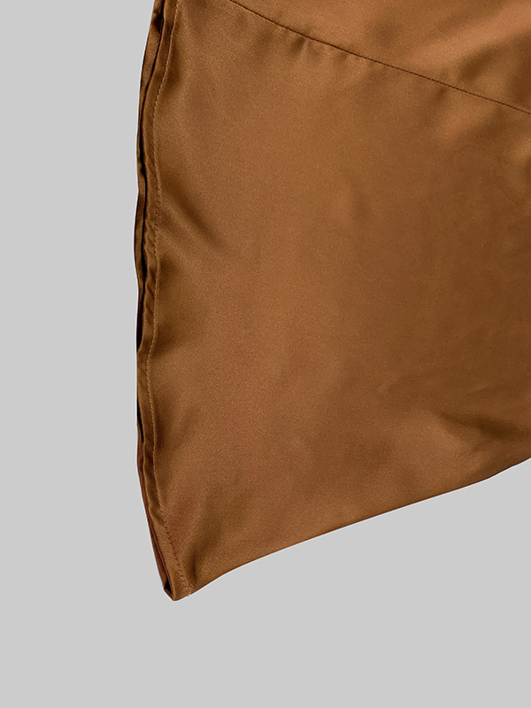 Long Sleeves Loose Pleated Shiny Solid Color Split-Joint Tied Waist High Neck Evening Dresses Maxi Dresses