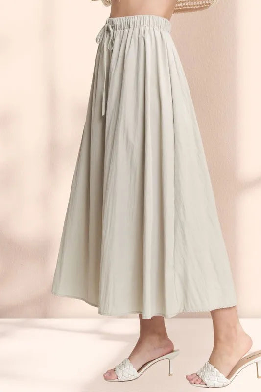 Drawstring Waist Crinkle Maxi Skirt
