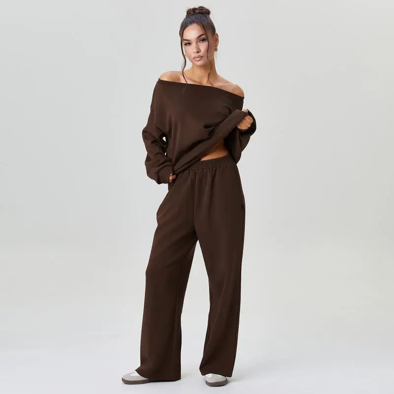 Women’s Sloping Shoulder Top & Wide Leg Pants Set