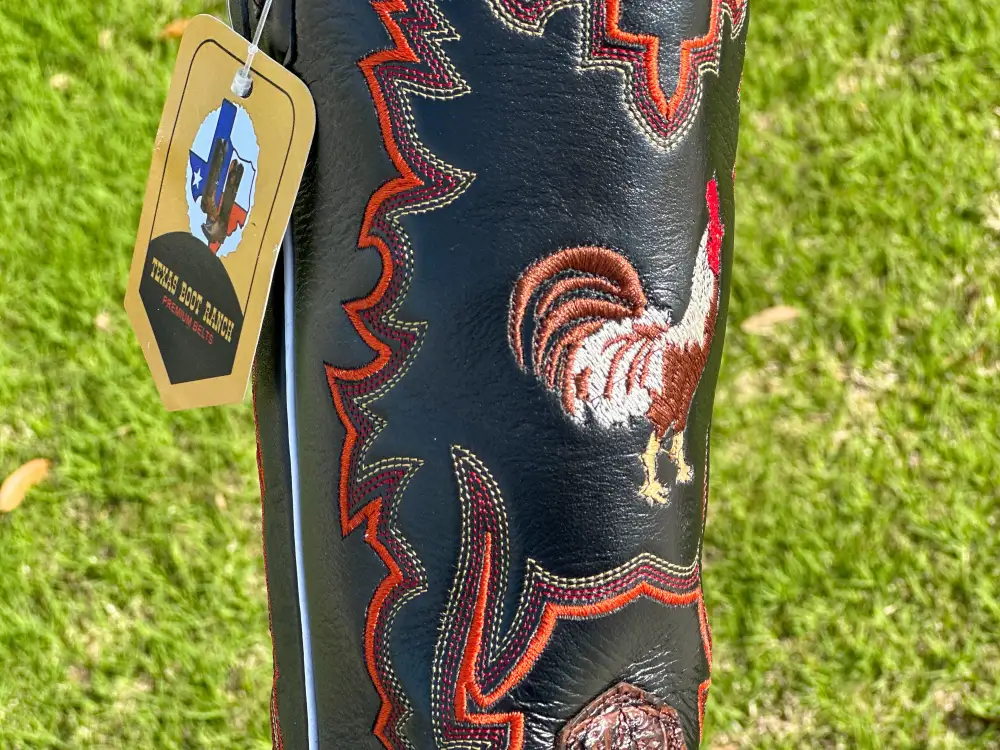 Mens Brown Crocodile Horn-Back Leather Boots With Black Shaft