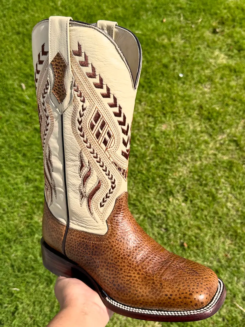 Mens Brown BullHide Leather Boots With Cream Shaft