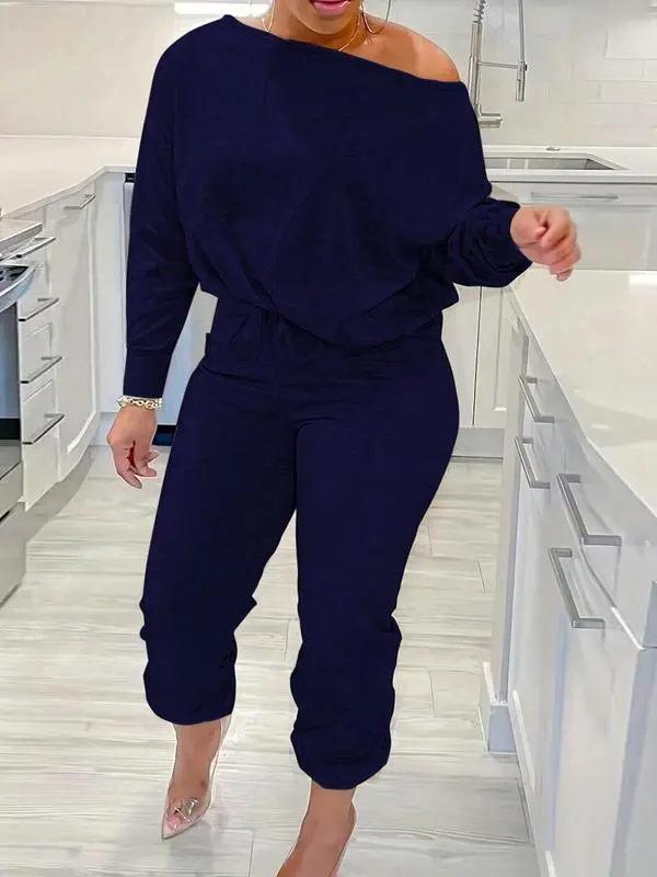 Plus Size One Shoulder Lounge Set – Soft, Casual & Chic