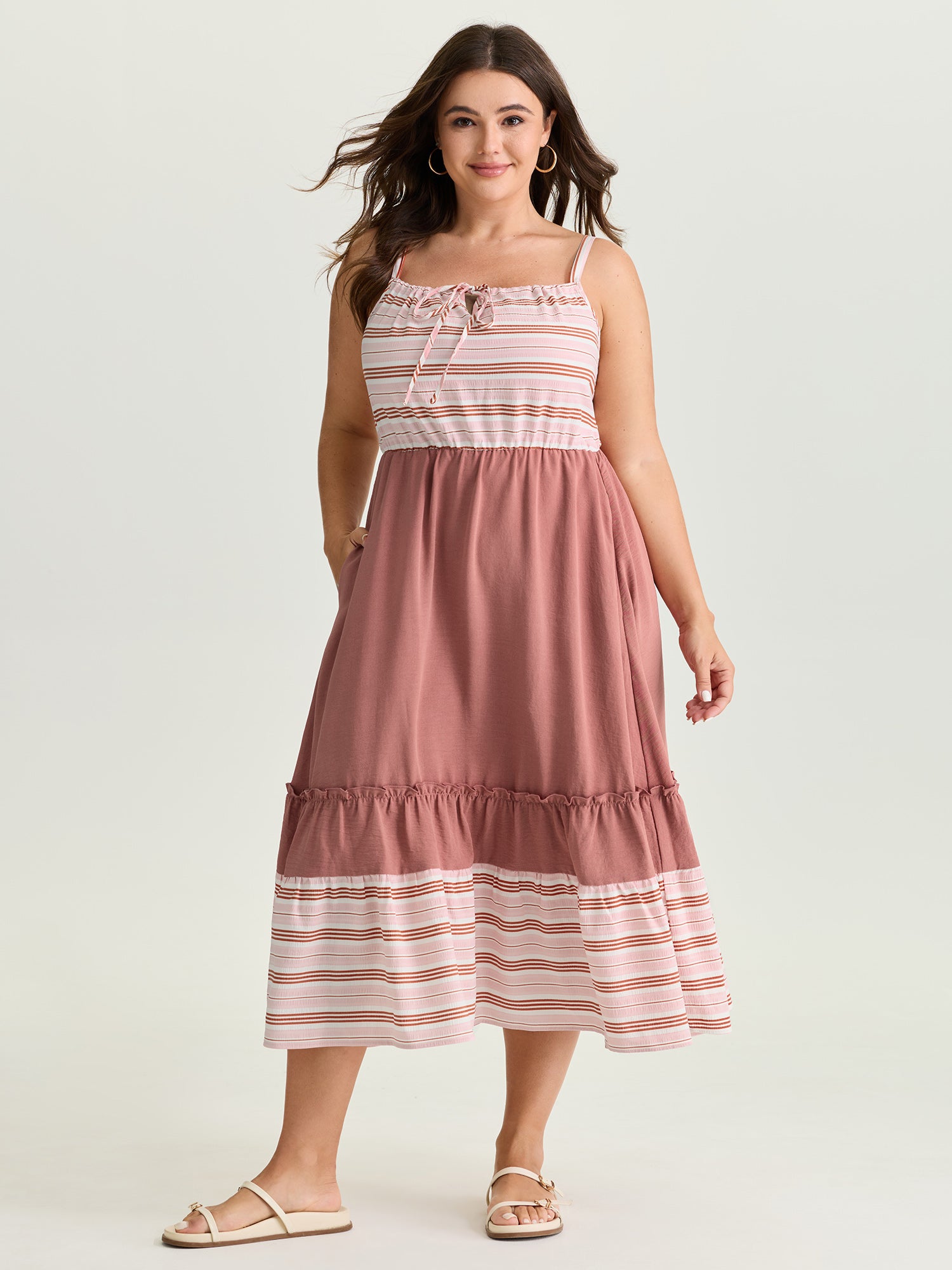 Striped Color Contrast Tiered Midi Dress