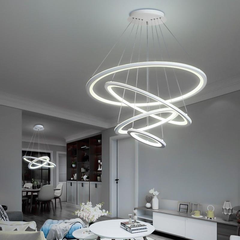 4 Rings Chandelier Light LED Mid-century Chandeliers with Remote
