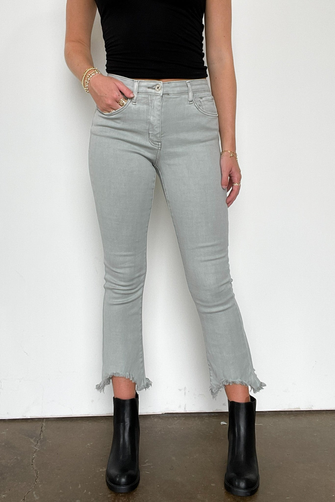 Mid Rise Kick Flare Distressed Jeans
