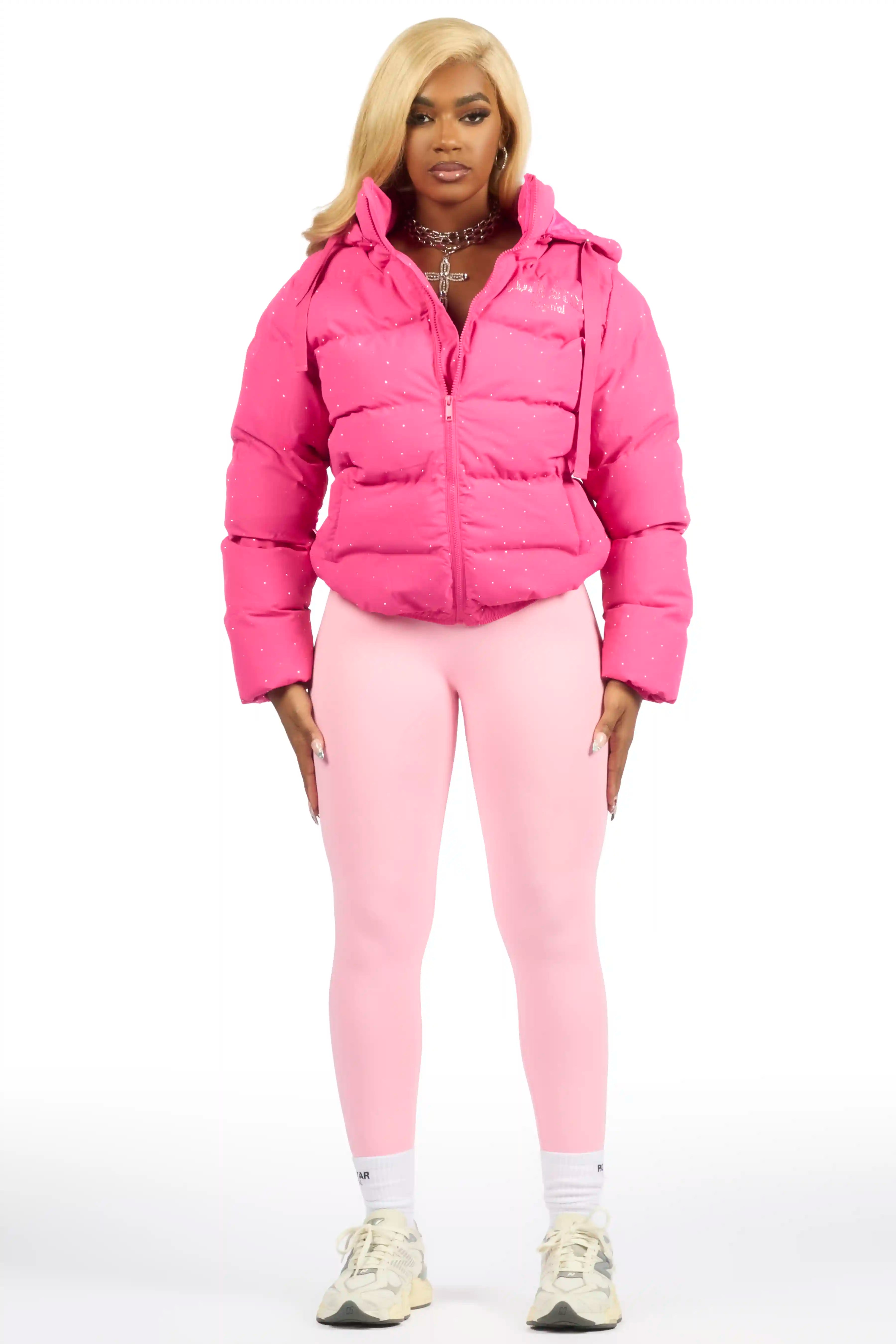 Onellia Hot Pink Rhinestone Puffer Jacket