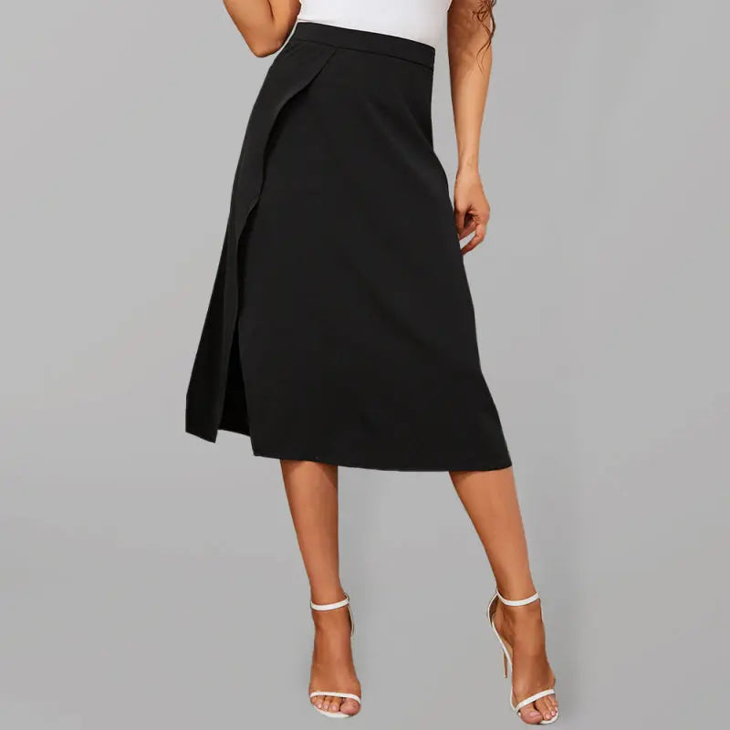 Side Slit Black Midi Skirt