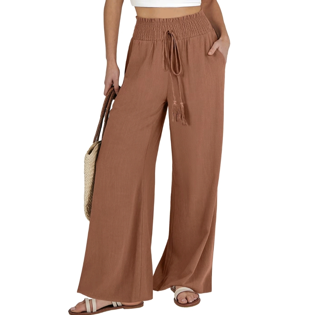 ANRABESS Women Linen Palazzo Pants SummerCasual Loose High Waist Wide Leg Long LoungePant Trousers with Pocket