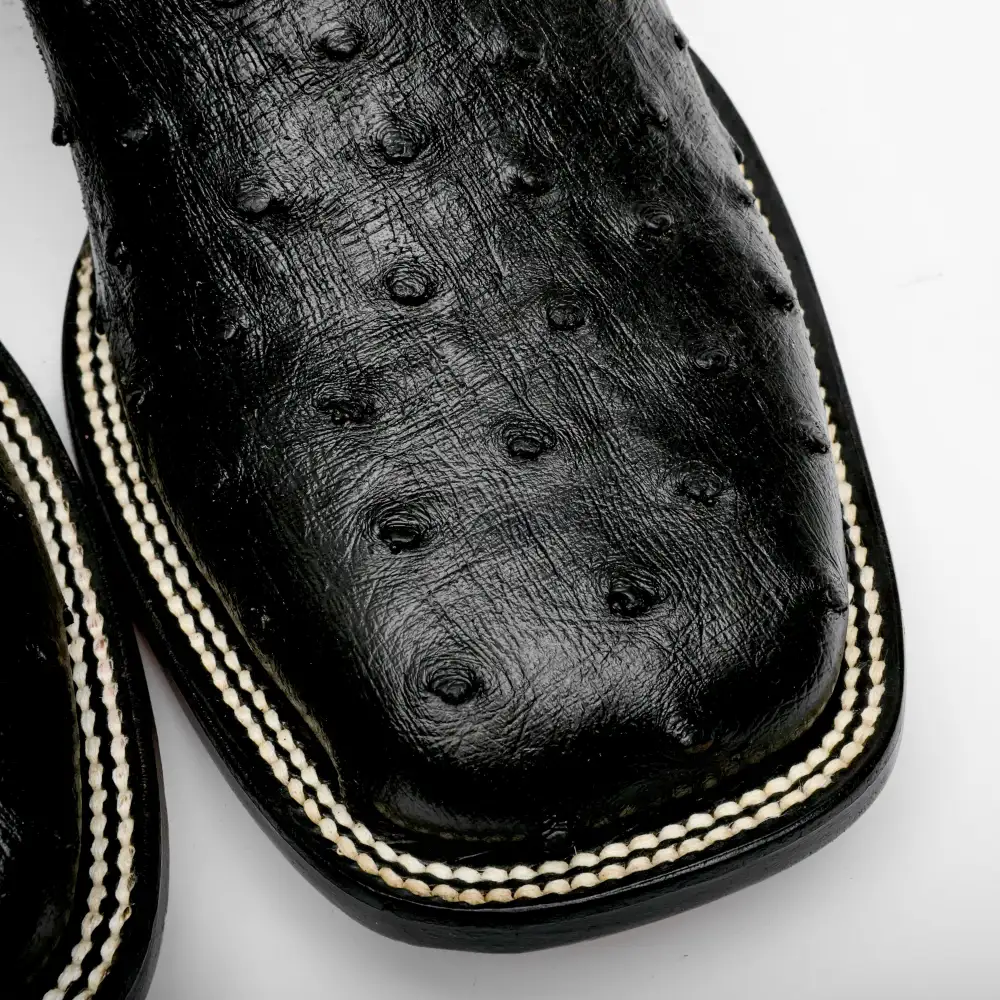 Black Ostrich Leather Boots - Square Toe