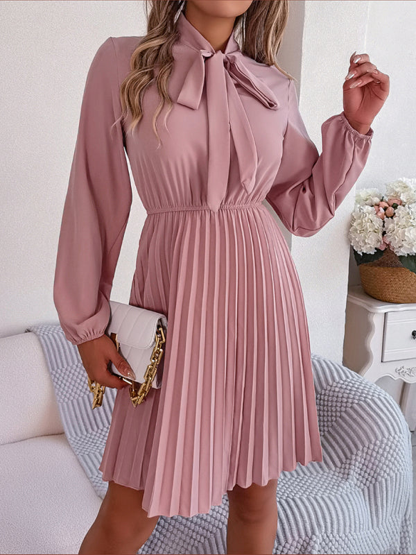 Autumn And Winter Tie Waist Long Sleeve Pleated Skirt