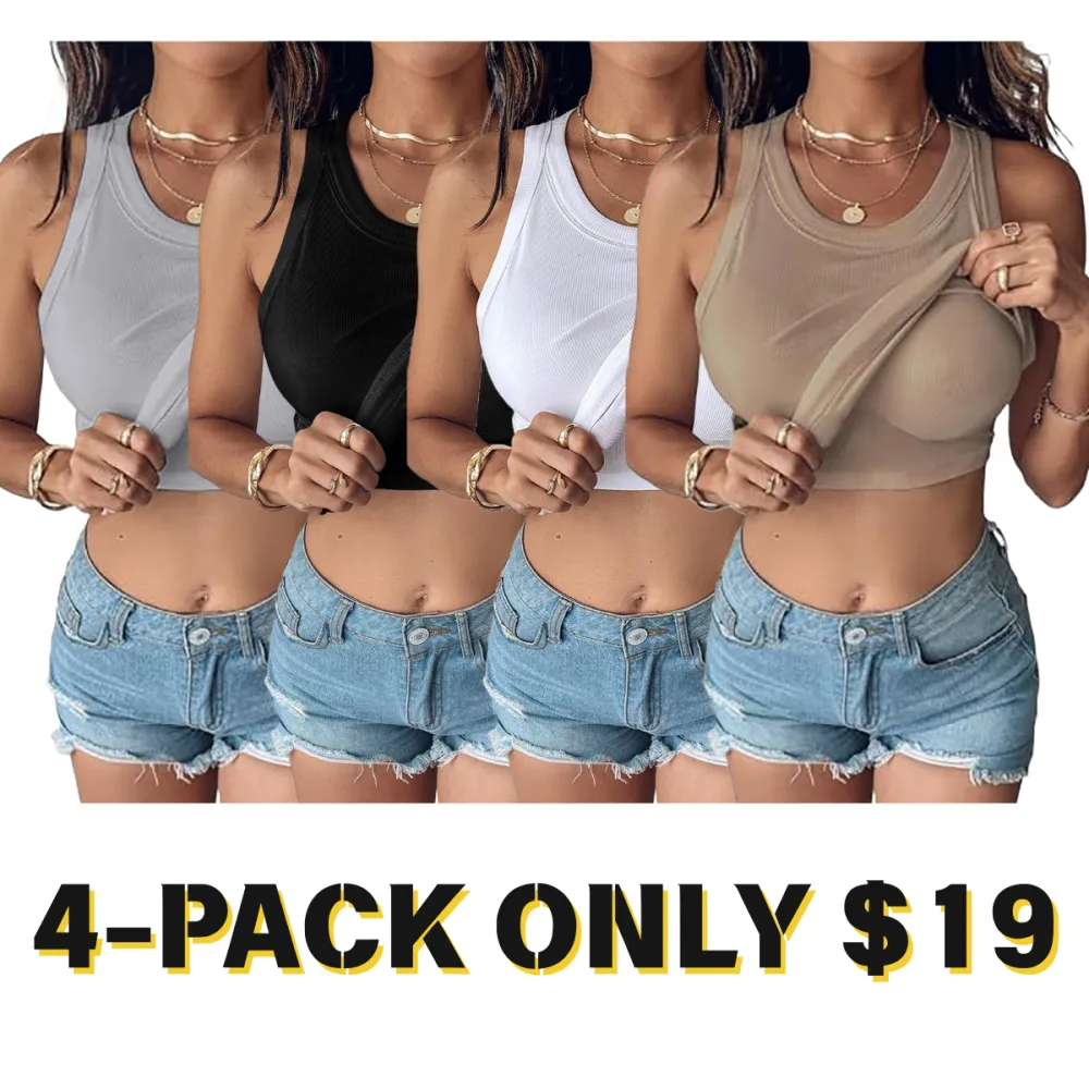 Women Everyday Basic Ribbed Built-in Bra Tank