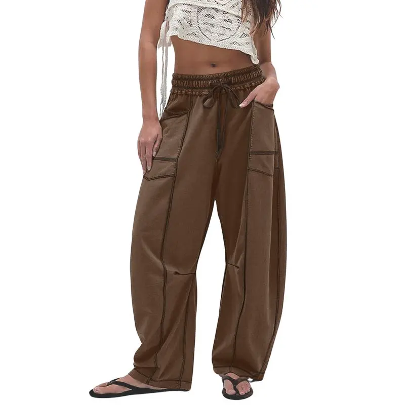 Women's Wide Leg Lounge Pants - Soft Drawstring Palazzo Pants with Pockets