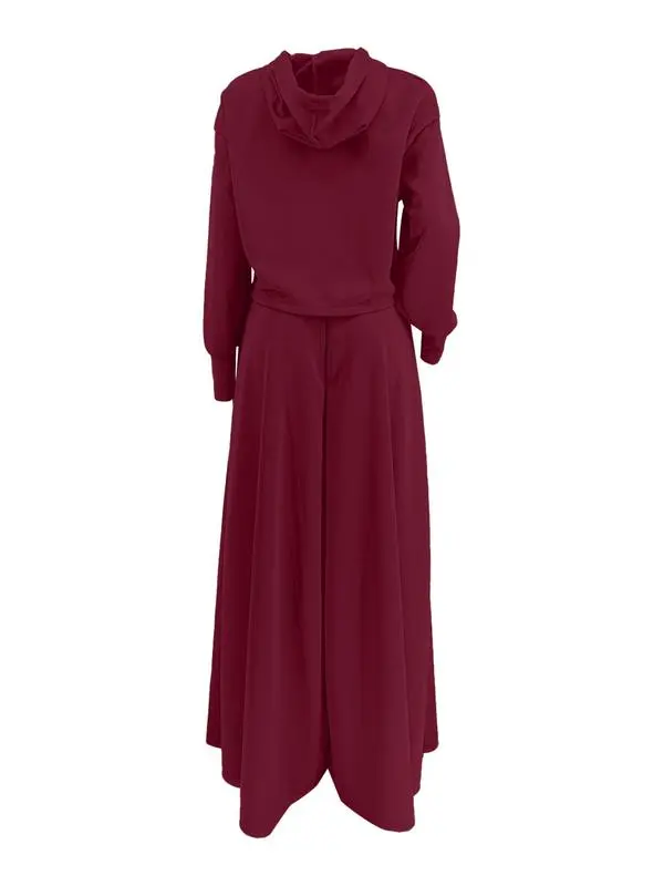 Women's Solid Drawstring Hoodie & Split Thigh Skirt Set