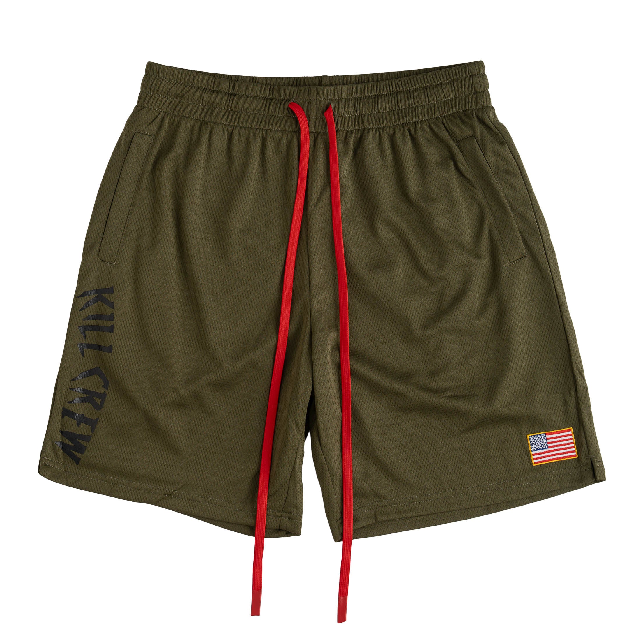 RELAXED CUT SHORTS EMBROIDERED FLAG - OLIVE