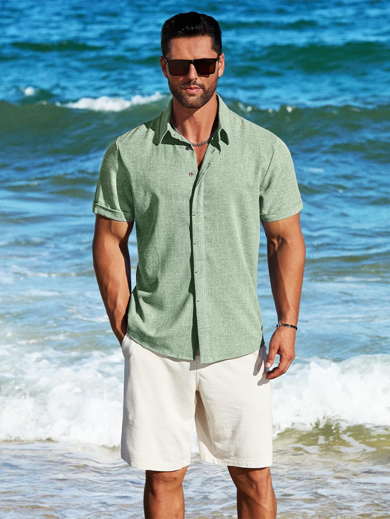Men's Linen Shirt Short Sleeve Button Casual Shirt Business Formal Beach Fashion Summer Tops