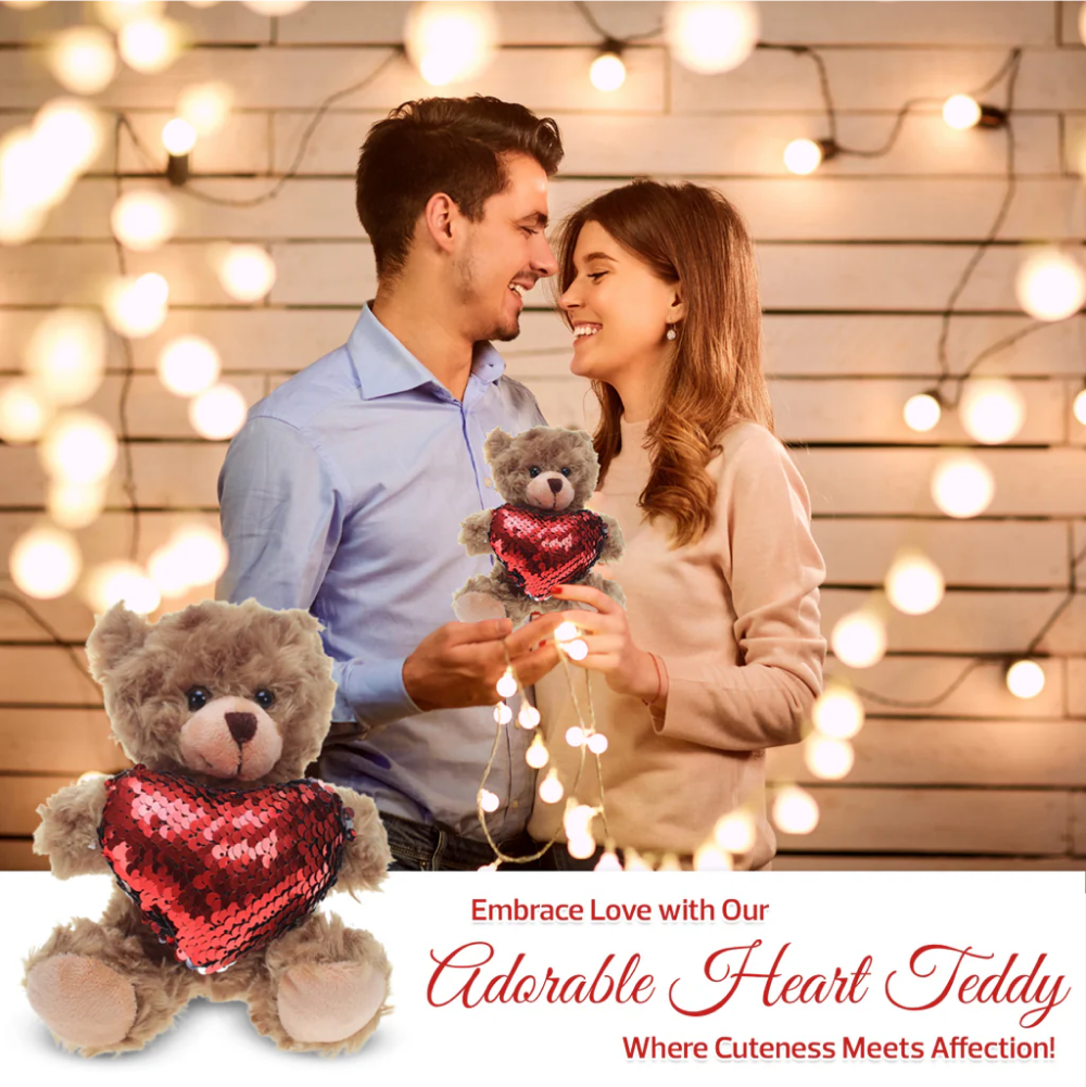 Mocha Bears in Sequin Heart 6inch