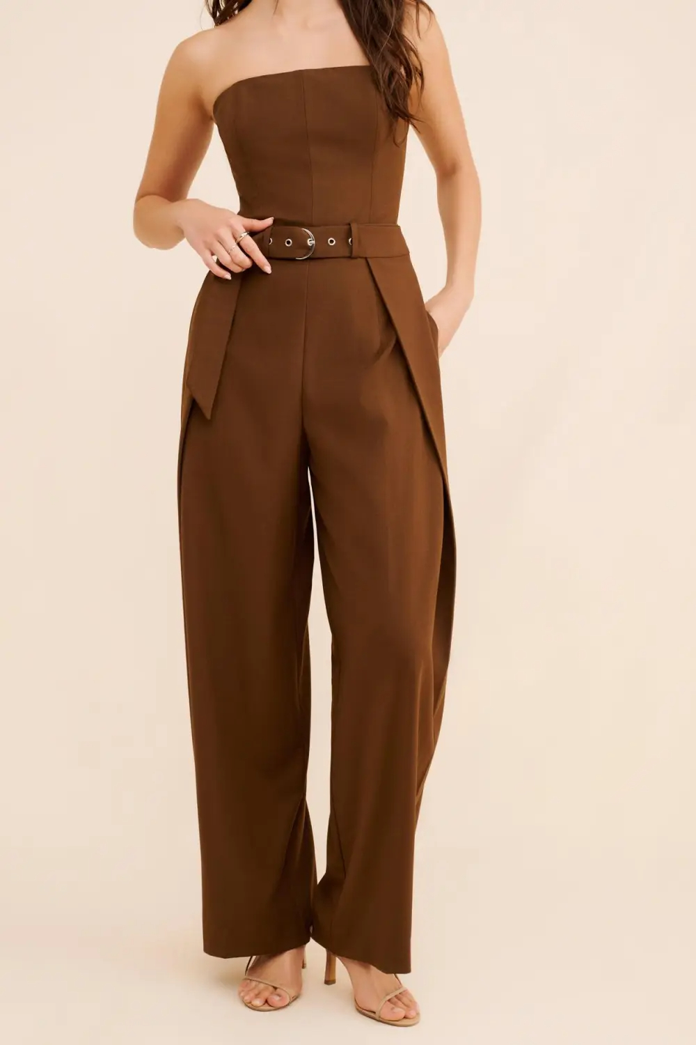 Brown Strapless Jumpsuit