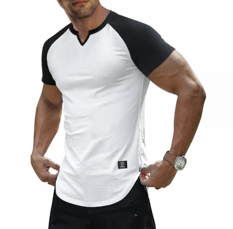 Men's Muscle Fit V-Neck Longline Henley Shirt – Slim Athletic Gym Workout T-Shirt