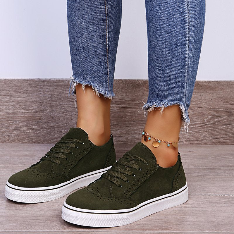 Lace-Up Suedette Flat Sneakers (multiple color options)