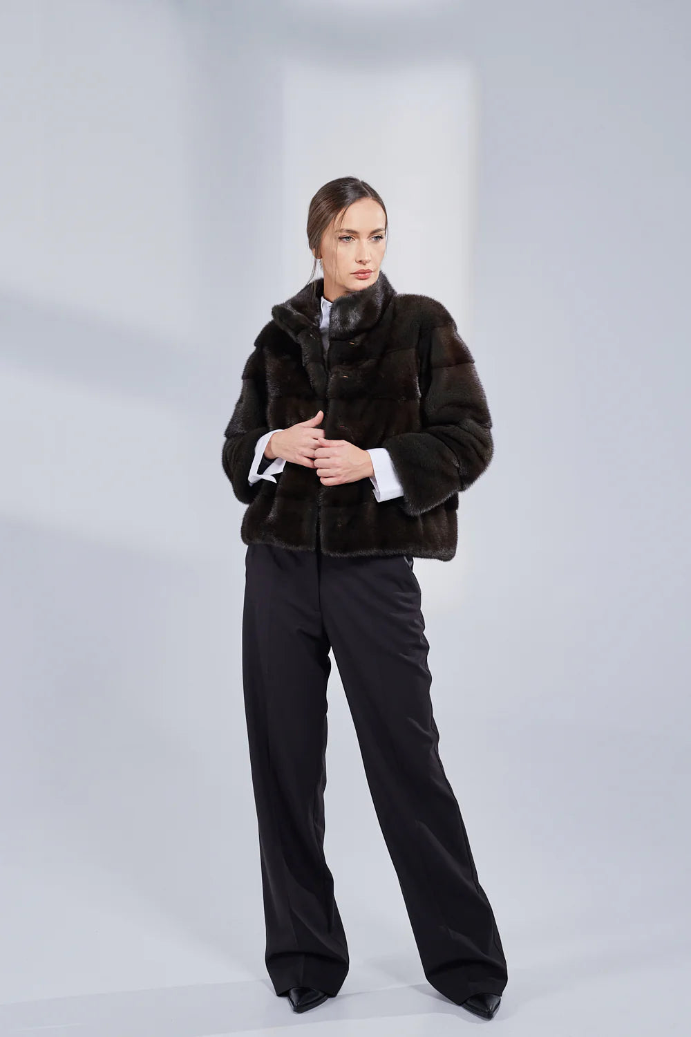 Haina din Blană Naturală de Vizon, Femei, Olive 220