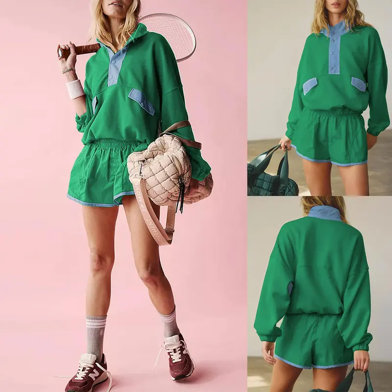 Tanming Women's Two Piece Short Sets SummerLounge Sweatsuits Long Sleeve Outfits TravelTracksuit with Pocket Summer 2 Piece MatchingSets Women Clothes Casual Yellow ComfortFitted Vneck Rodeo Outfits Womenswear