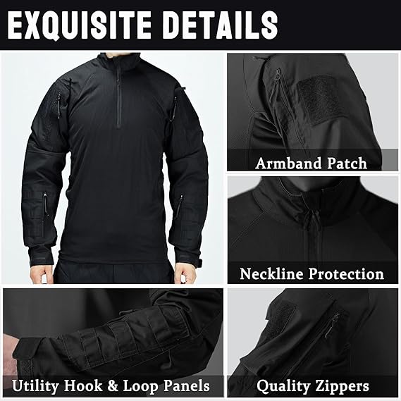 Men's Long-Sleeve Outdoor Jacket, Multi-Pocket Breathable Fabric Sports Training Combat T-Shirt, Durable Scratch-Resistant Workwear, Athletic Techwear. Ideal for Work, Hiking, Running, Fishing, Wilderness Hunting, and Other Activities.