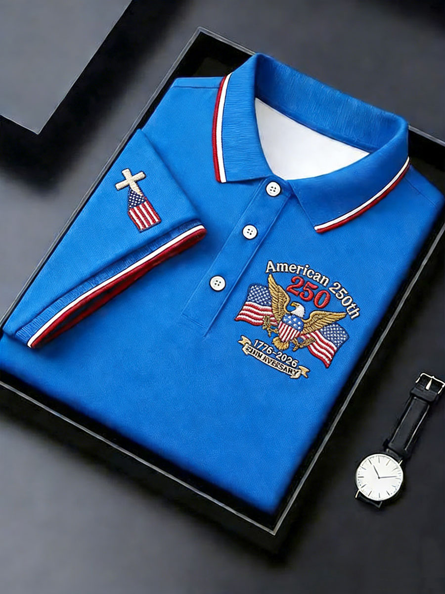 Men'S American 250Th Print Commemorative Polo Shirt