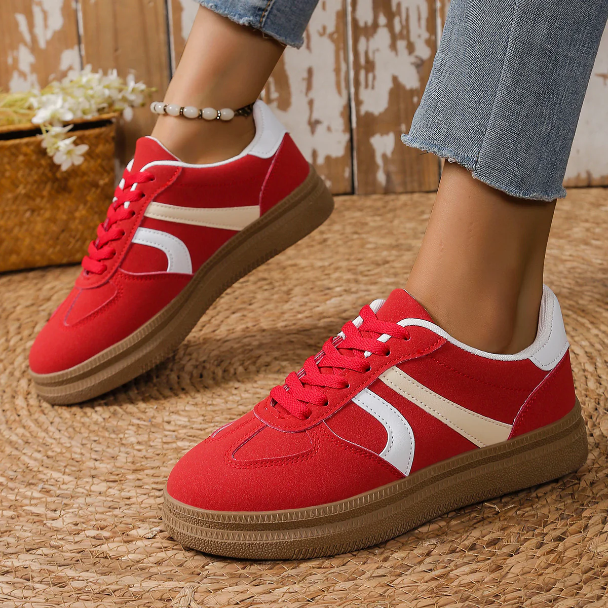 Lace Up Round Toe Contrast Sneakers (multiple color options)