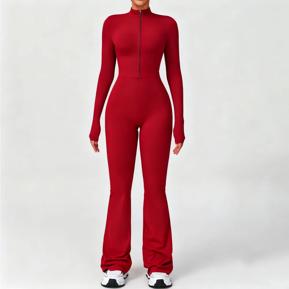Women's Long Sleeve Flared Sports Jumpsuit