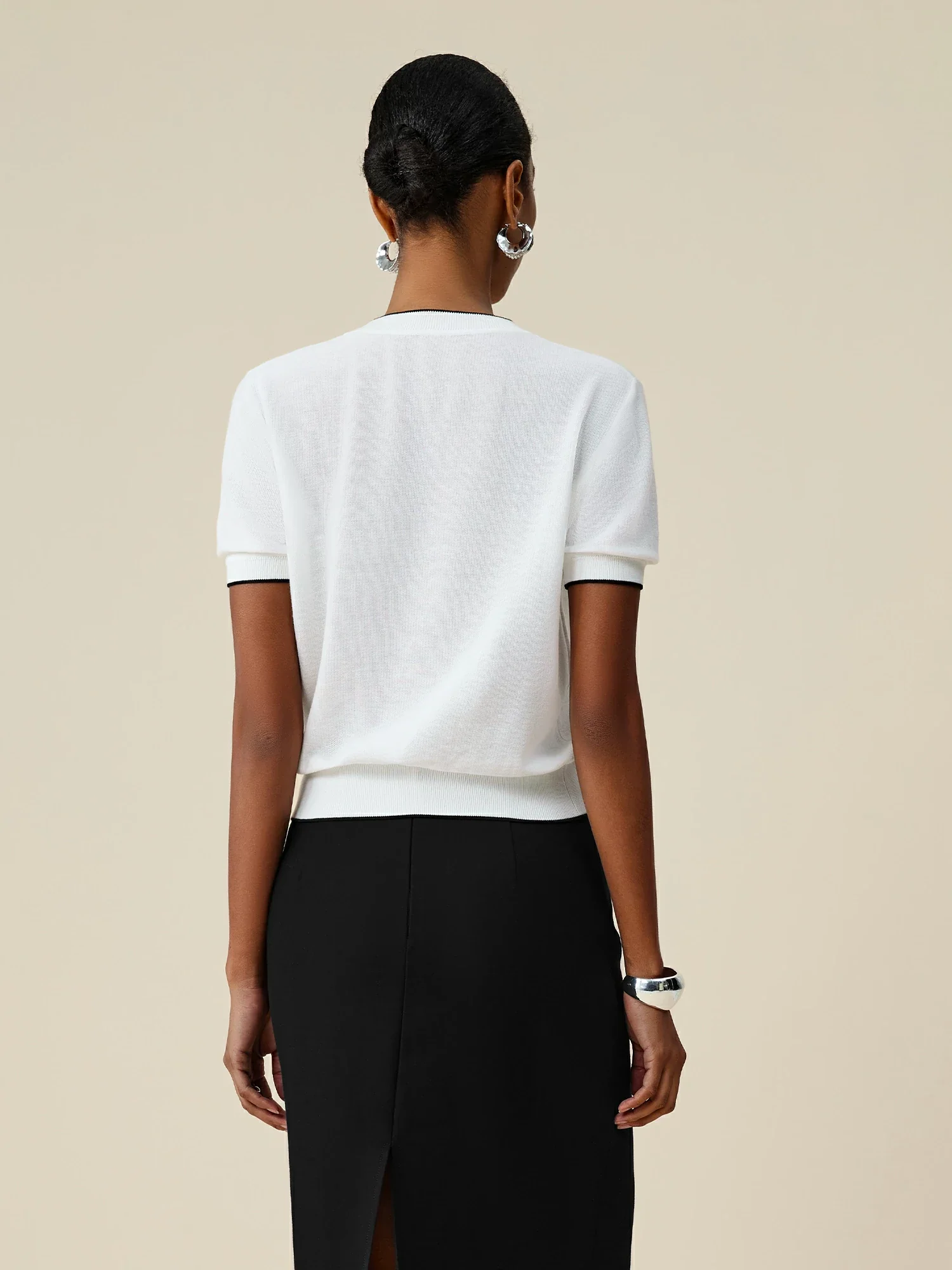 Cotton & Linen Round Neck Contrast Trim Top