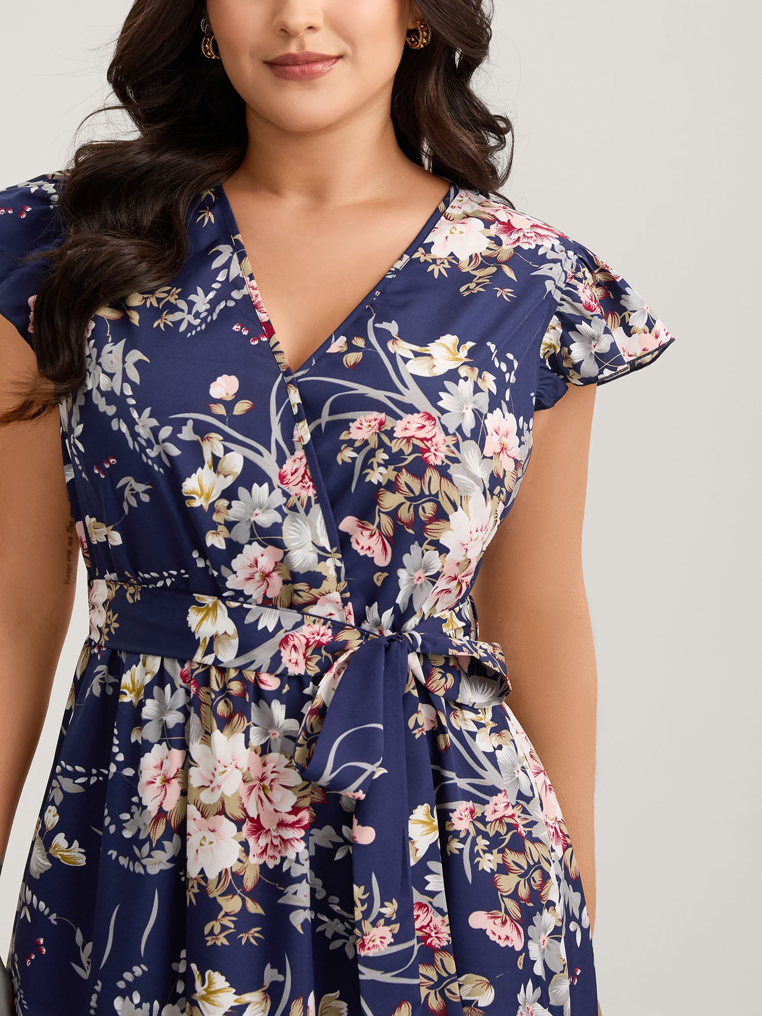 Midnight Blooms Wrap A-Line Midi Dress
