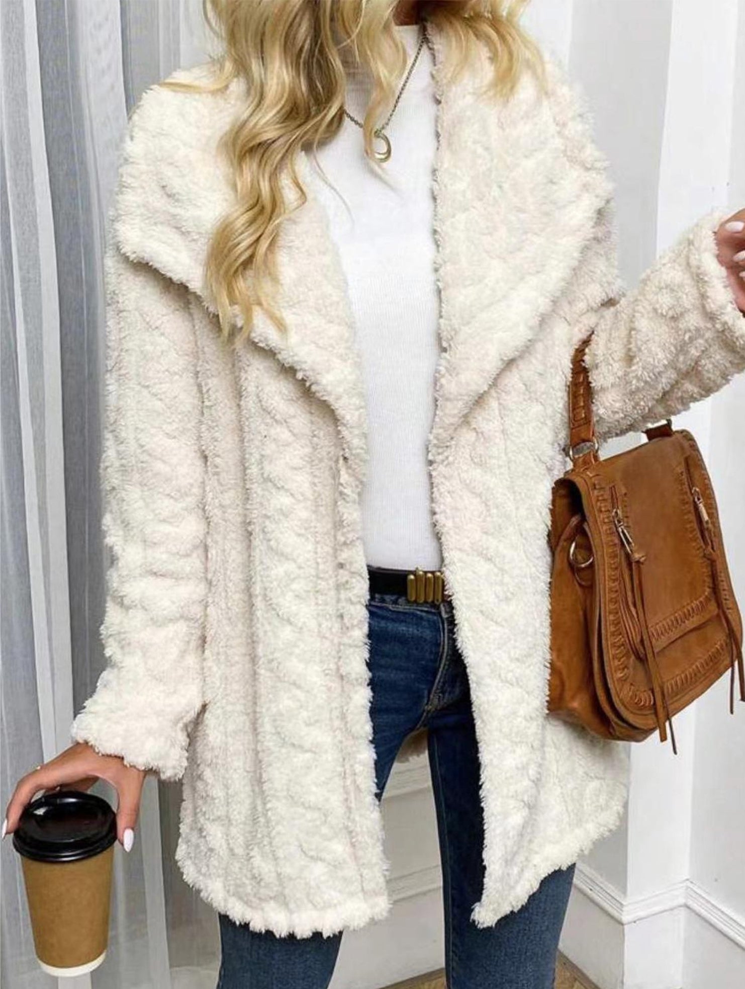 Large lapel unbuttoned cardigan jacket