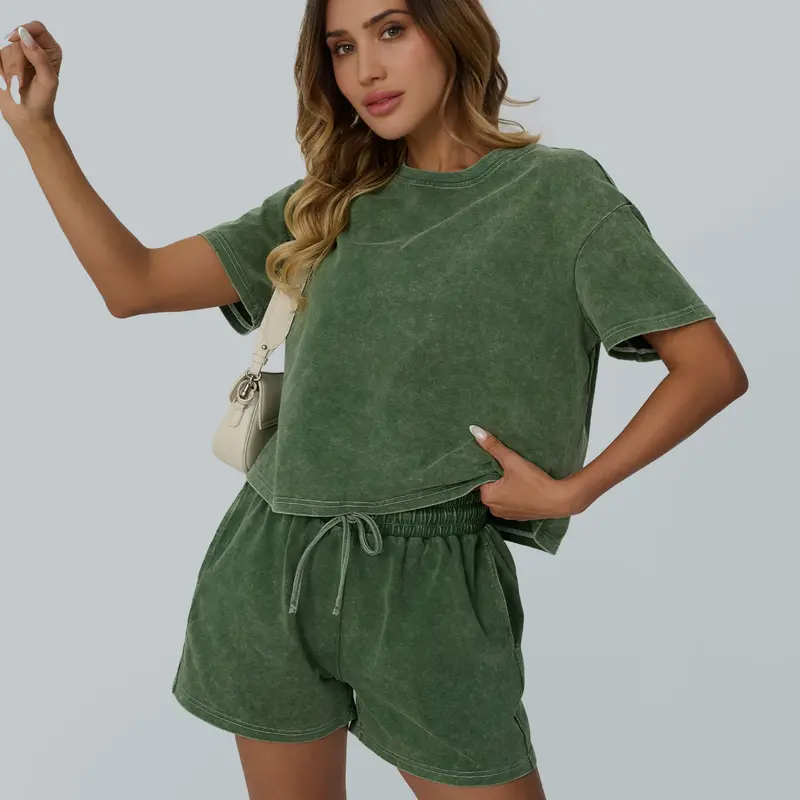 AUTOMET Y2K Fade Craft Casual Acid Wash 2-Piece Outfit | Women's Tank Top & Shorts Set | Spring Comfort Fit | No Bleach/Detergent Needed SpringStatements