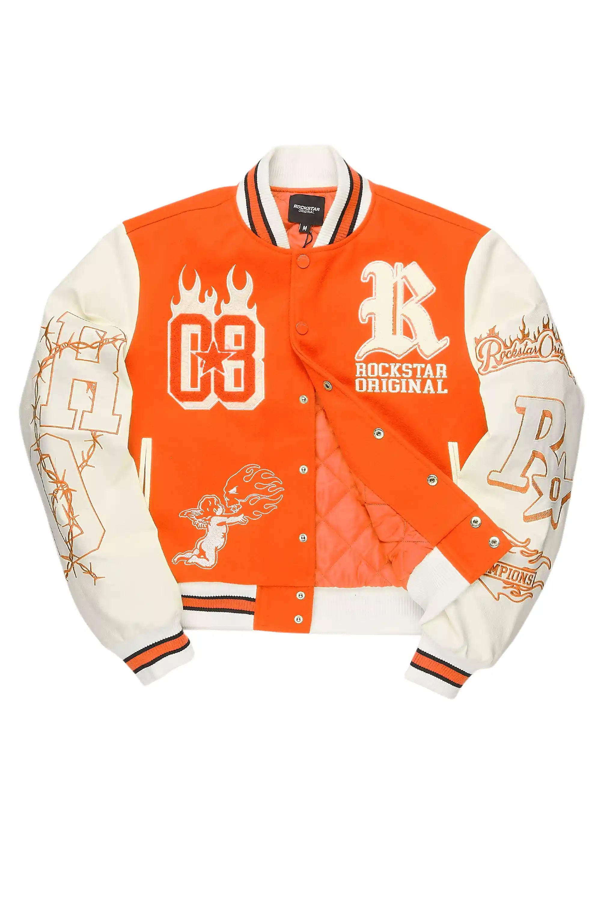 Sharray Orange Oversized Varsity Jacket