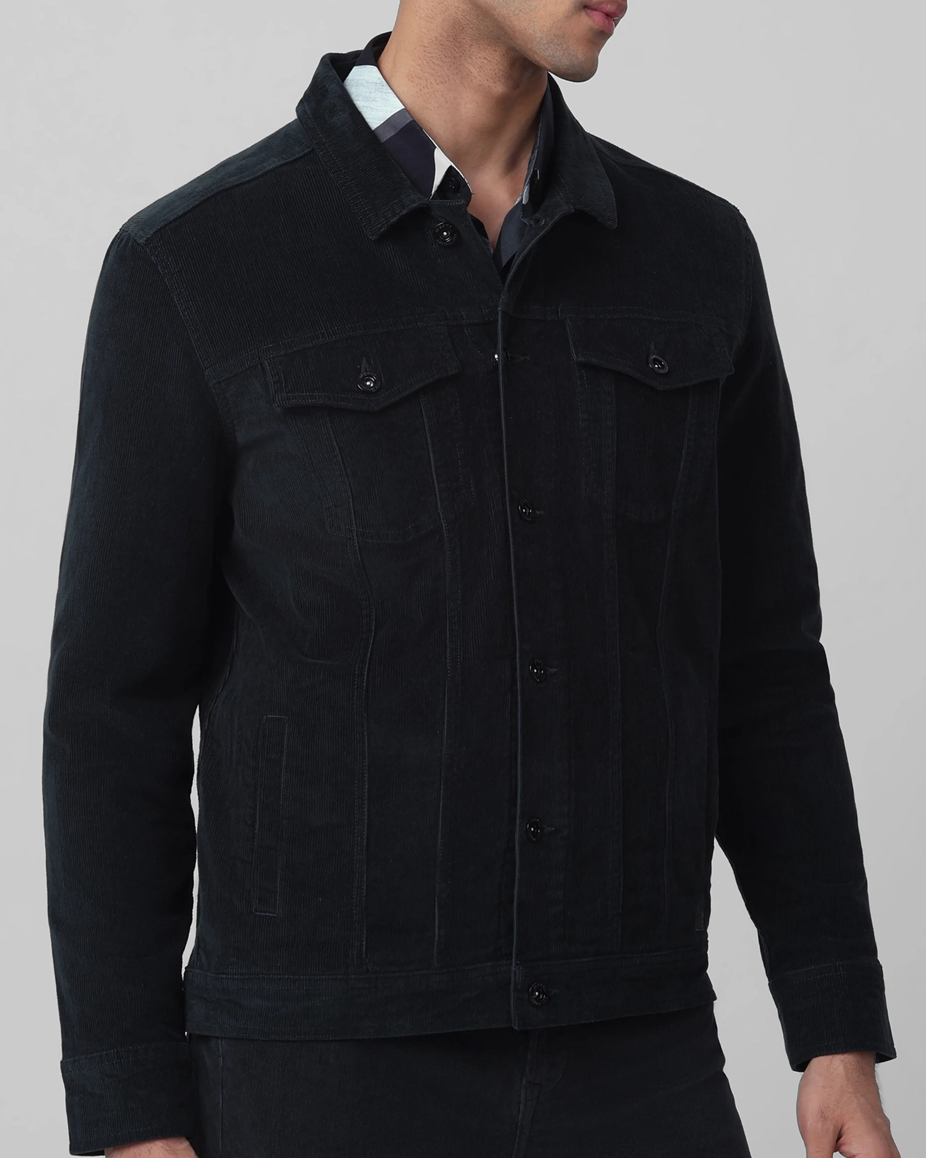 Versatile Comfortable Slim-Fit Dark Green Corduroy Jacket