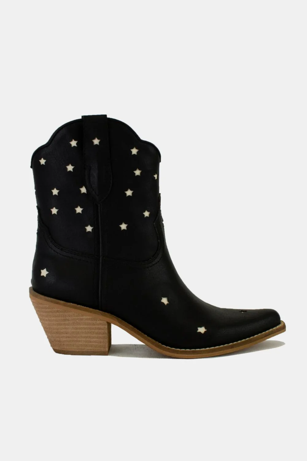 Faux Leather Star-Shaped Cutouts Point Toe Boots in Black