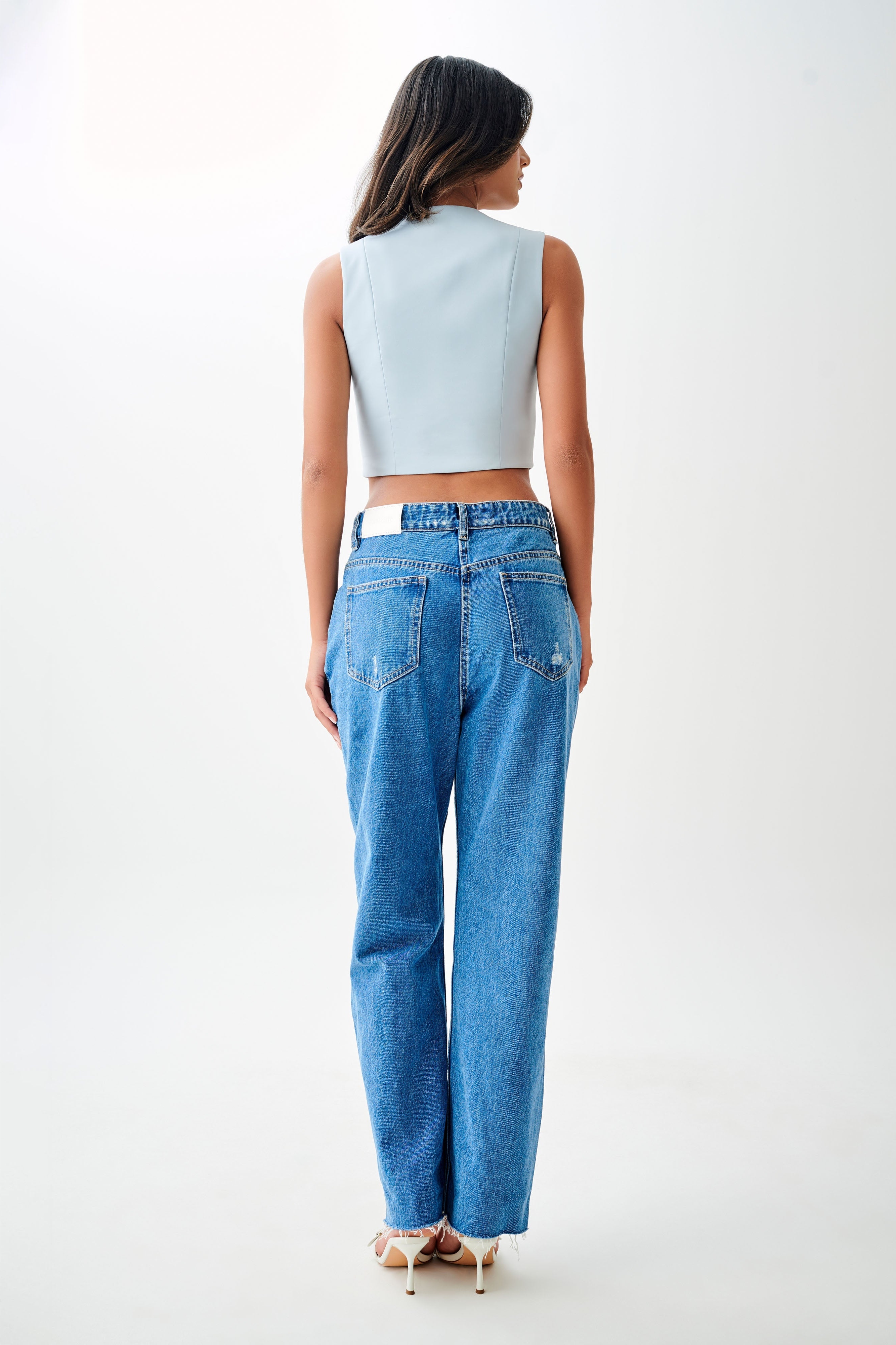 Blue Cotton Sleeveless Top