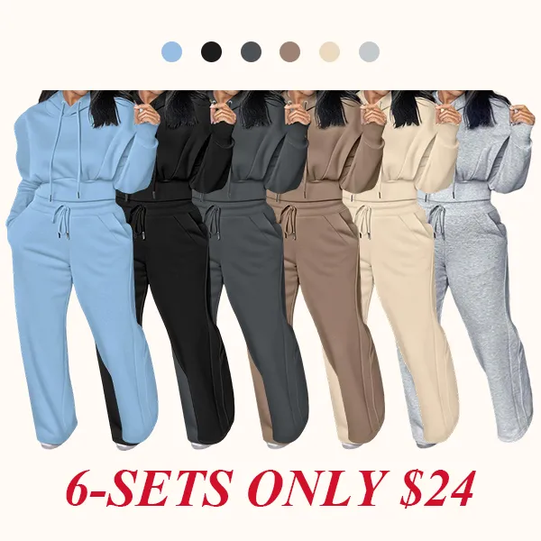 Hooded Long Sleeve Sweatshirt and Casual Wide Leg Sweatpants Set