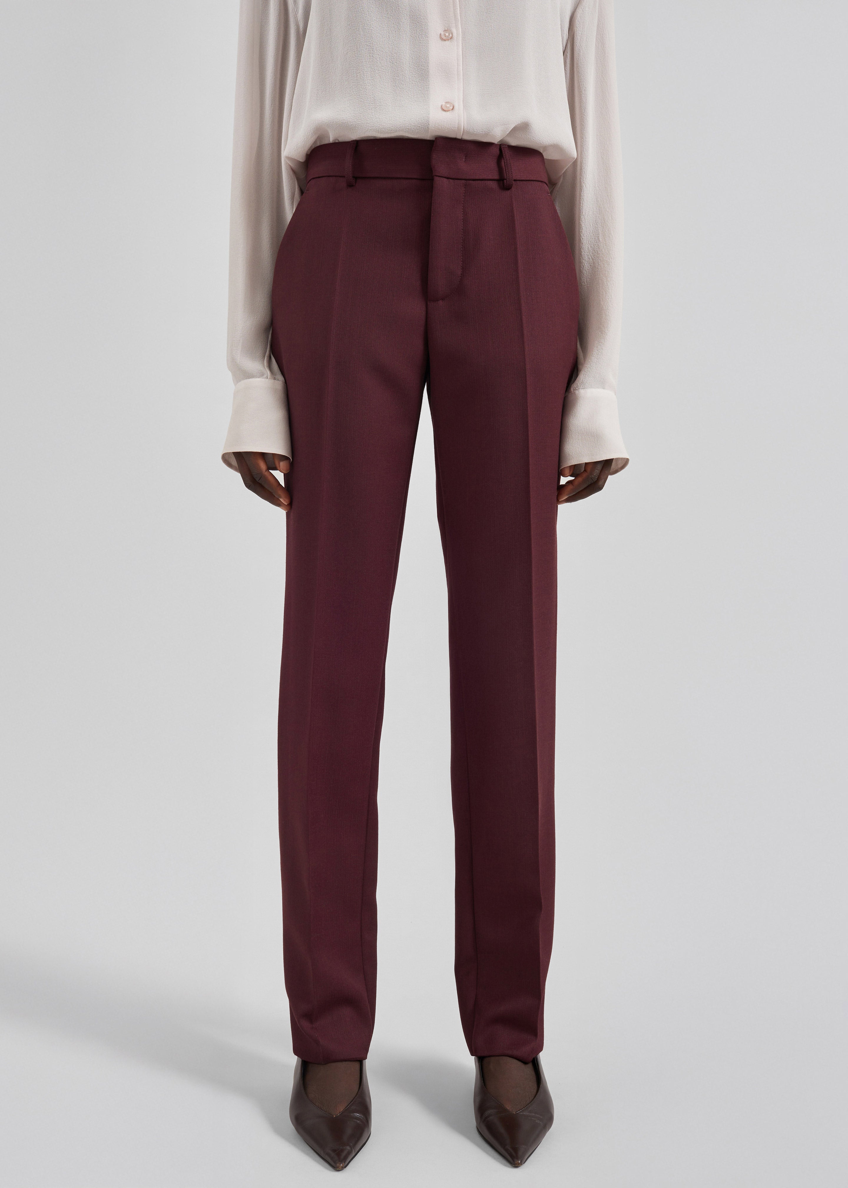 Lenora Wool Straight Trousers - Burgundy