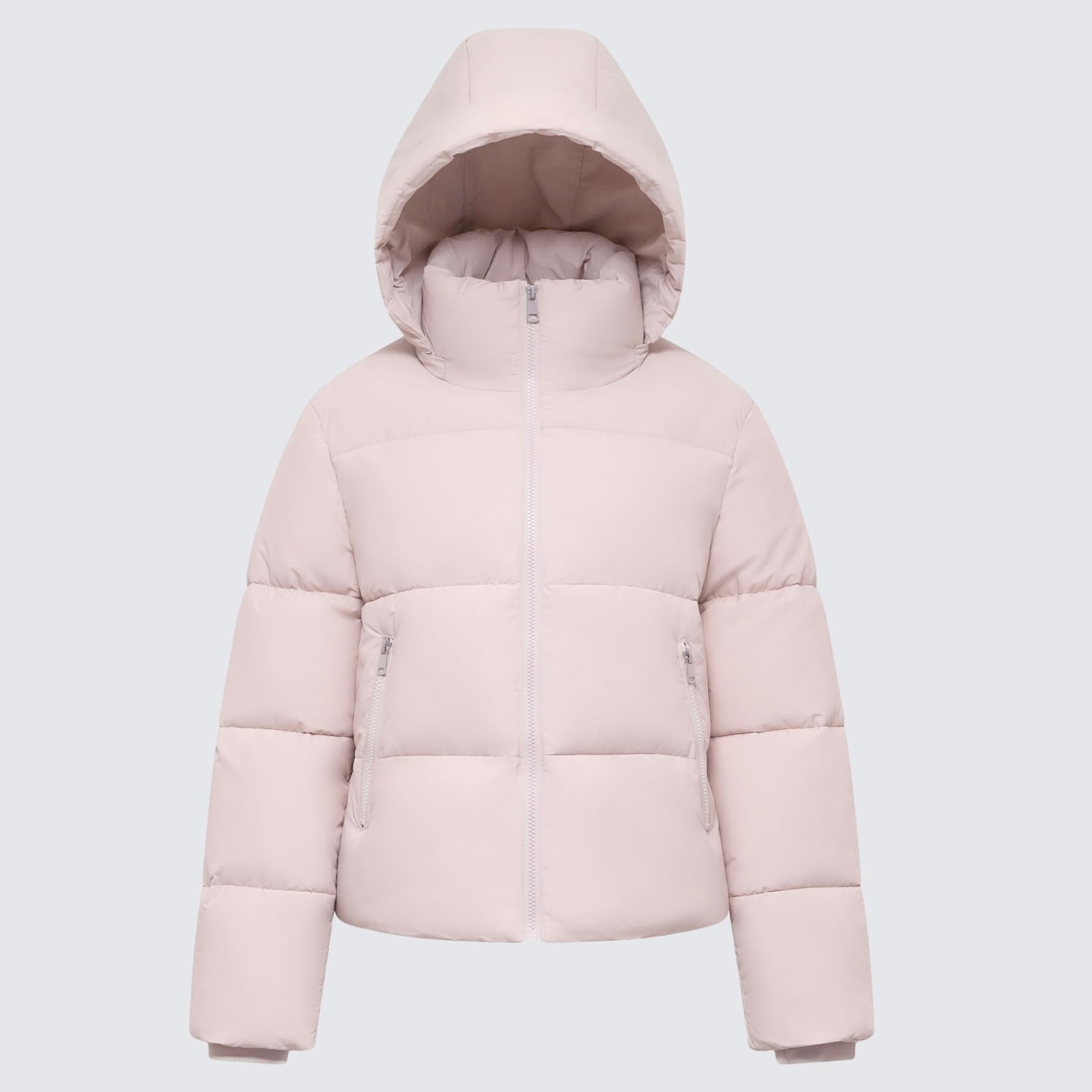 WarmCore Premium Short Puffer Jackets with Removable Hood & Optional Faux Fur Linging, Lady Casual Outerwear Longsleeves Zip Pockets Warm Quilted Coat