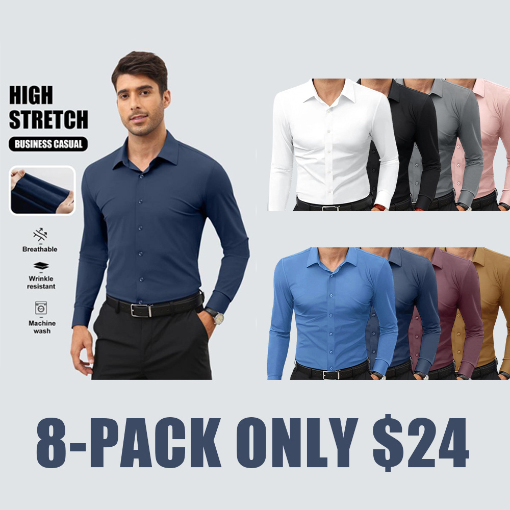 Men’s 4-Way Stretch Travel Dress Shirt: Wrinkle-Free Slim Fit