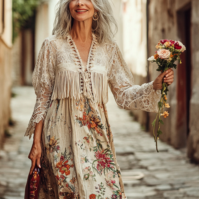 Vintage Loose Linen Patchwork Dress 708b