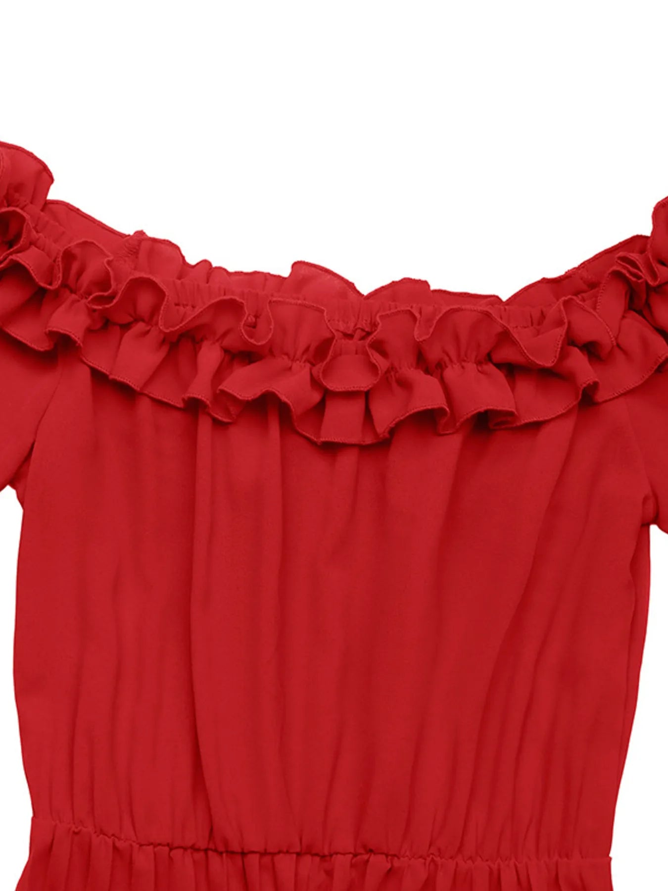 Off-Shoulder Ruffle Pleated Midi Dress