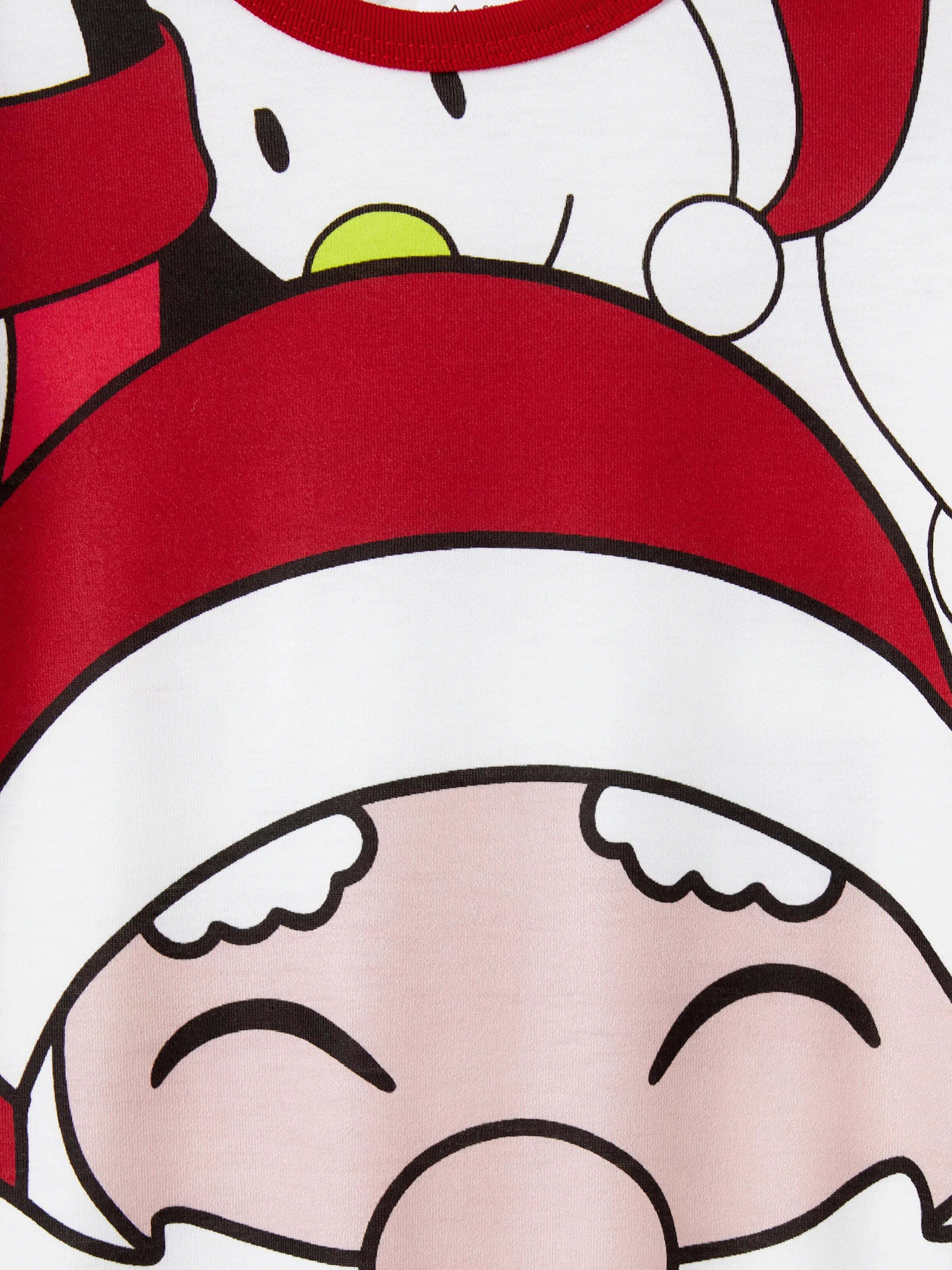 Christmas Santa and Snowman Print Family Matching Short-sleeve Tops and Shorts Pajamas Sets White