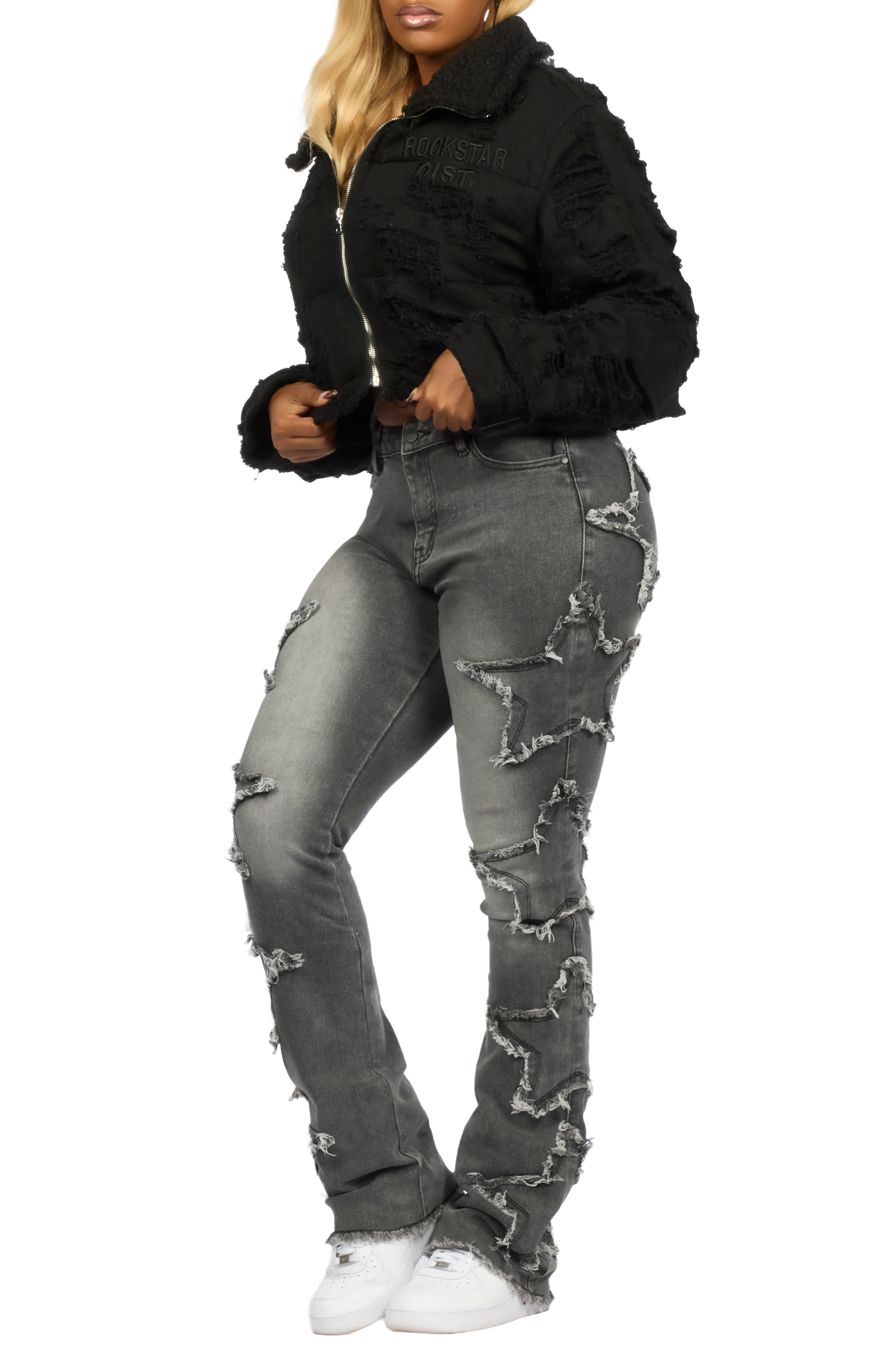 Fara Black/Black Denim Sherpa Puffer Jacket