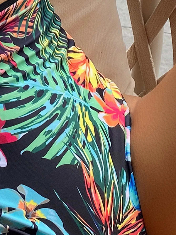 Underwire Split Joint Floral Spaghetti Neck One Piece Swimsuit